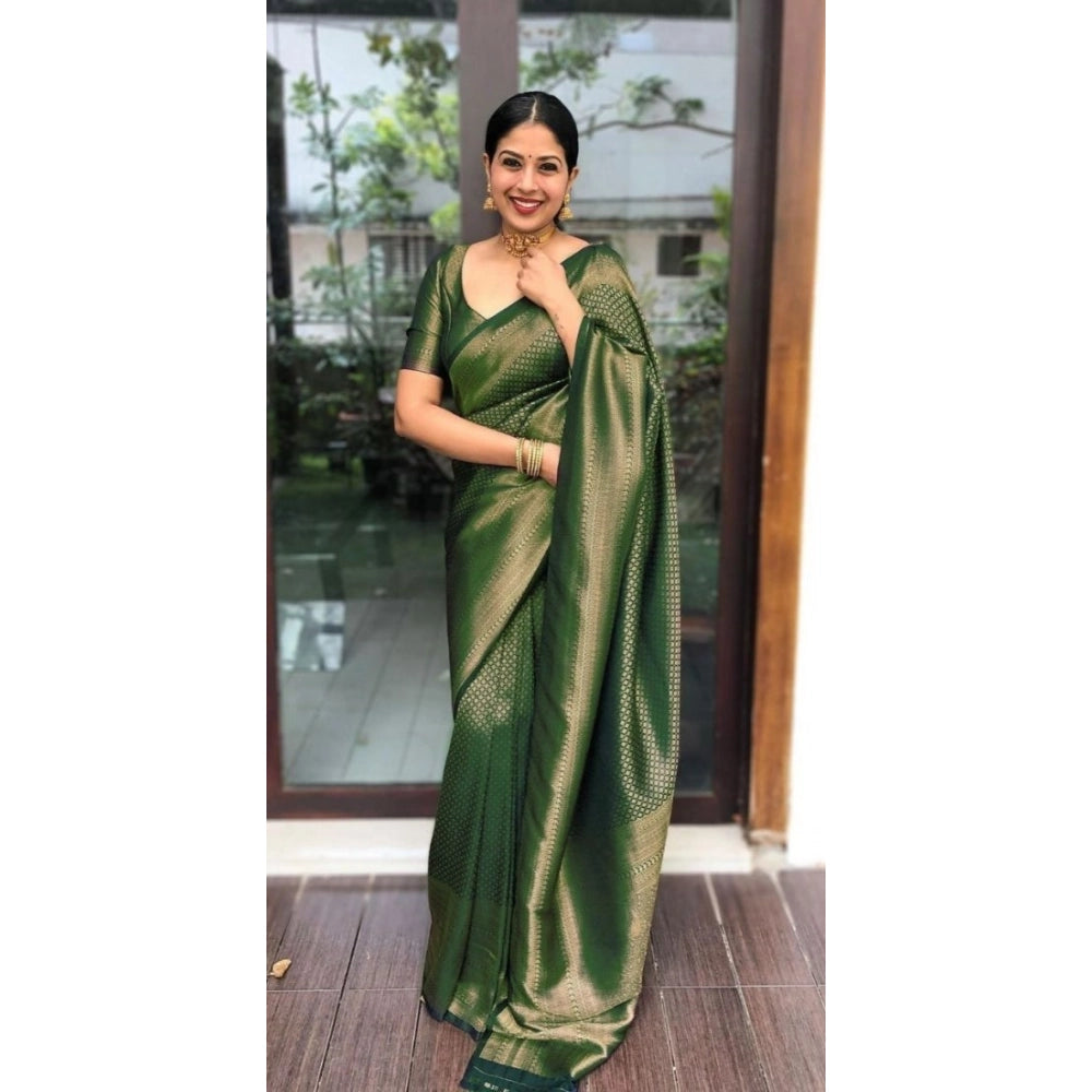 Vaystra Litchi silk Printed Saree With Unstitched Blouse – Green