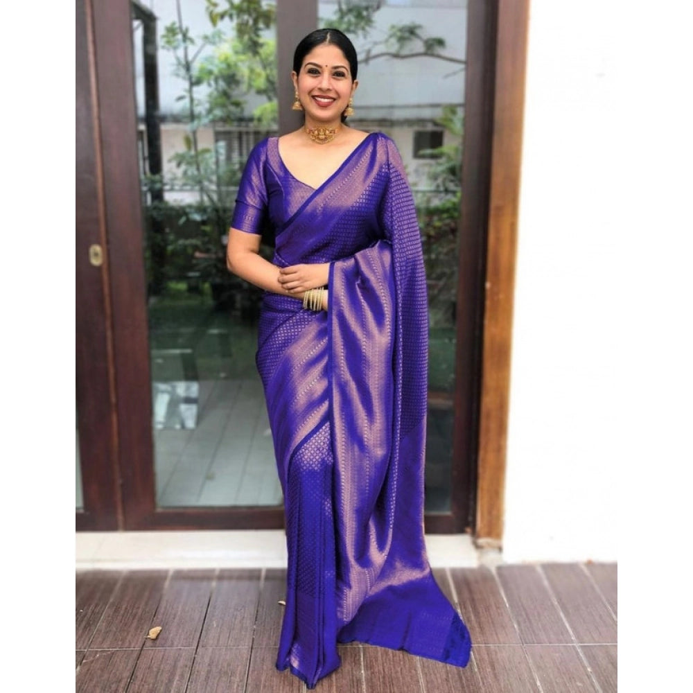 Vaystra Litchi silk Printed Saree With Unstitched Blouse – Purple