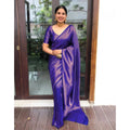 Vaystra Litchi silk Printed Saree With Unstitched Blouse – Purple