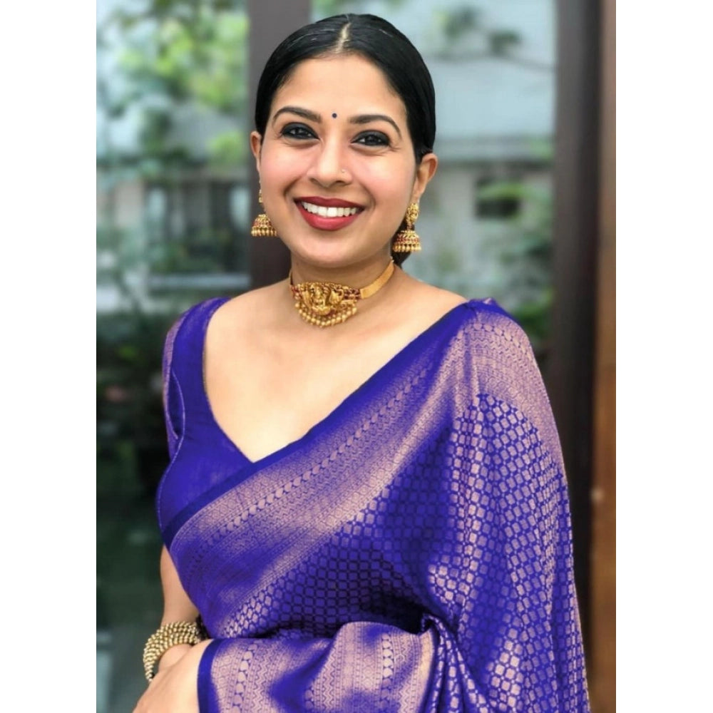Vaystra Litchi silk Printed Saree With Unstitched Blouse – Purple