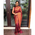 Vaystra Litchi silk Printed Saree With Unstitched Blouse – Red