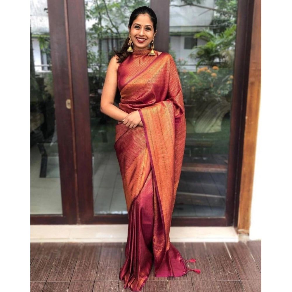 Vaystra Litchi silk Printed Saree With Unstitched Blouse – Red