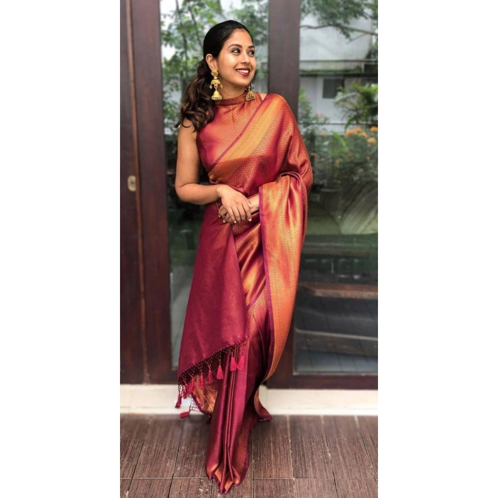 Vaystra Litchi silk Printed Saree With Unstitched Blouse – Red