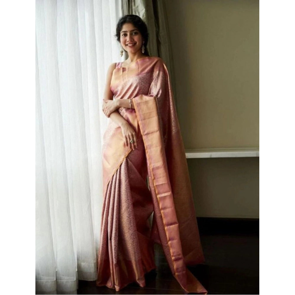 Vaystra Litchi silk Printed Saree With Unstitched Blouse – Light Pink