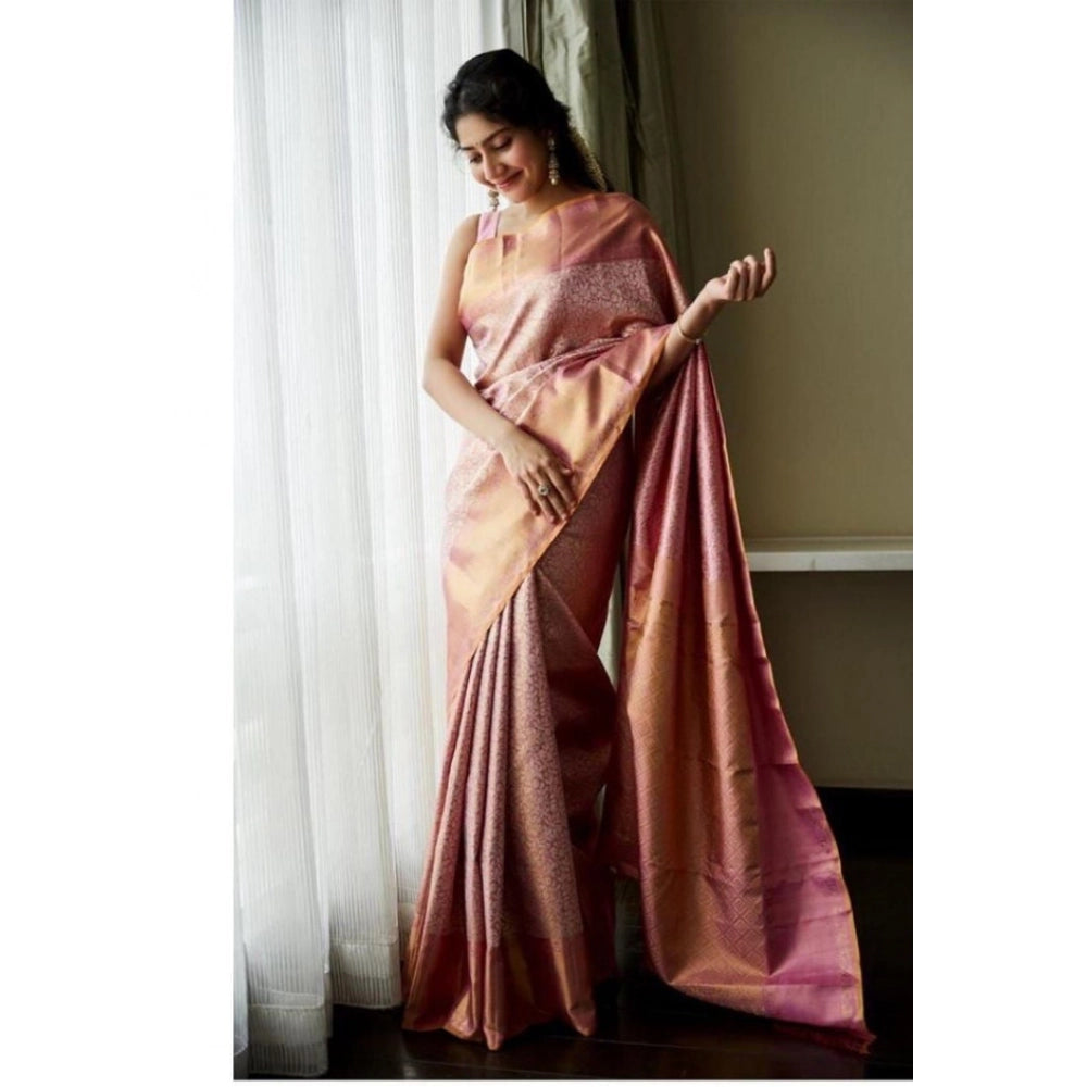 Vaystra Litchi silk Printed Saree With Unstitched Blouse – Light Pink