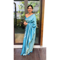 Vaystra Litchi silk Printed Saree With Unstitched Blouse – Sky Blue