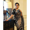 Vaystra Litchi silk Printed Saree With Unstitched Blouse – Black