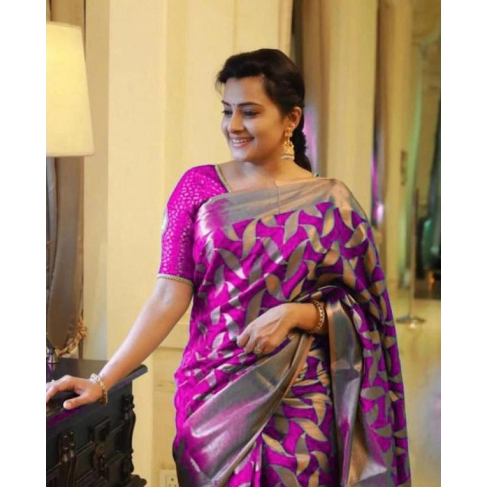 Vaystra Litchi silk Printed Saree With Unstitched Blouse – Pink