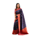 Vaystra Litchi silk Printed Saree With Unstitched Blouse – Blue