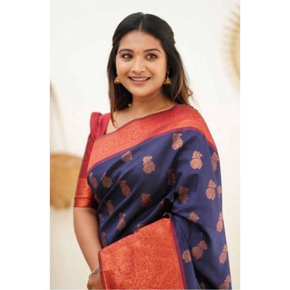 Vaystra Litchi silk Printed Saree With Unstitched Blouse – Blue