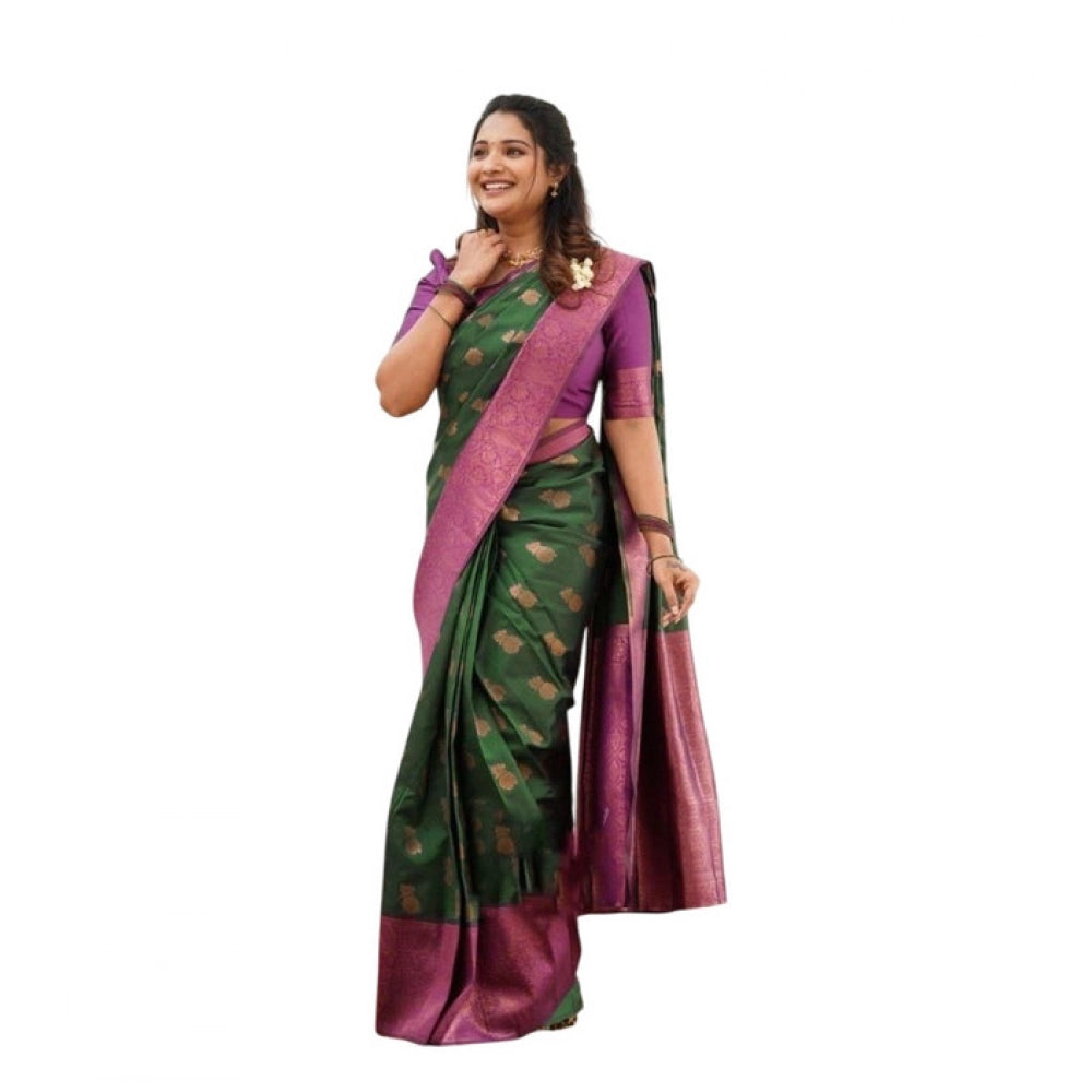 Vaystra Litchi silk Printed Saree With Unstitched Blouse – Green