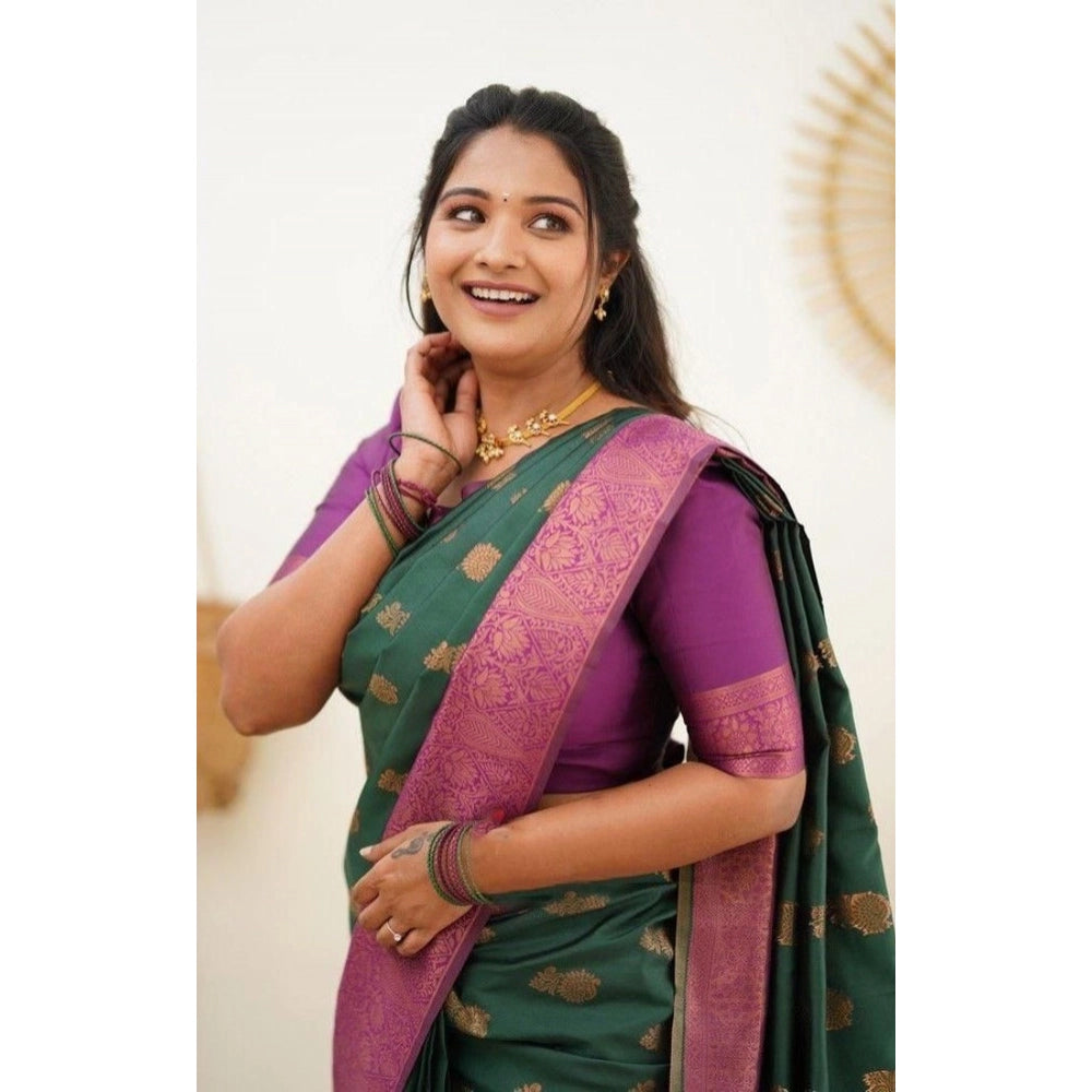 Vaystra Litchi silk Printed Saree With Unstitched Blouse – Green