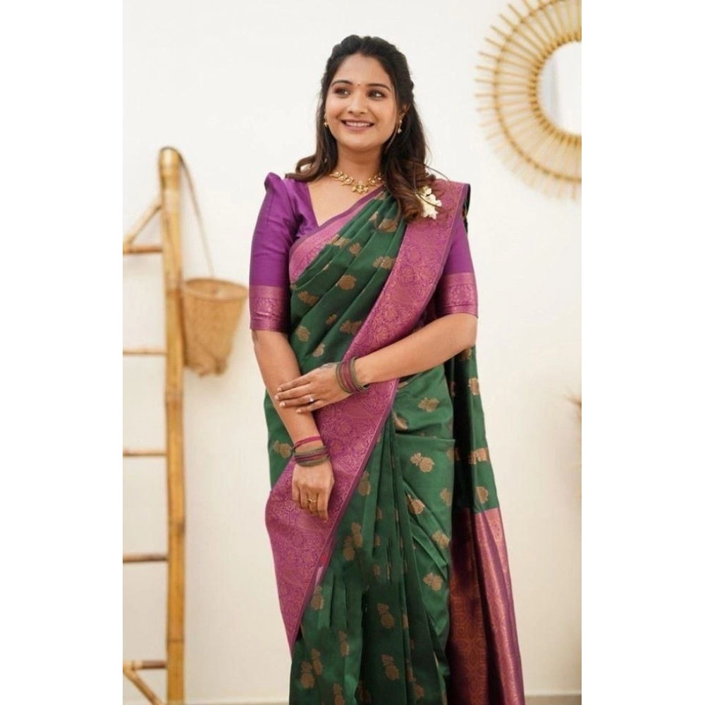 Vaystra Litchi silk Printed Saree With Unstitched Blouse – Green