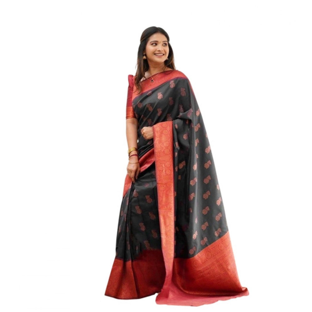 Vaystra Litchi silk Printed Saree With Unstitched Blouse – Grey