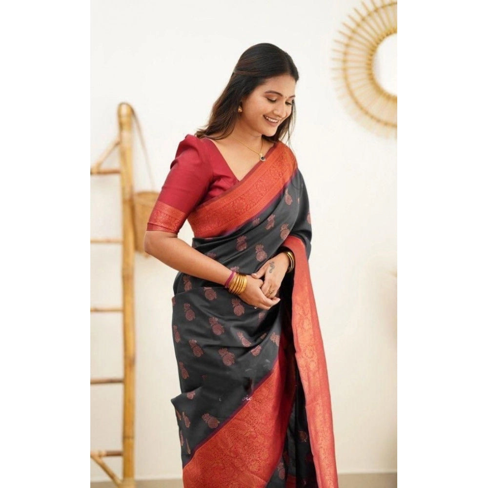 Vaystra Litchi silk Printed Saree With Unstitched Blouse – Grey