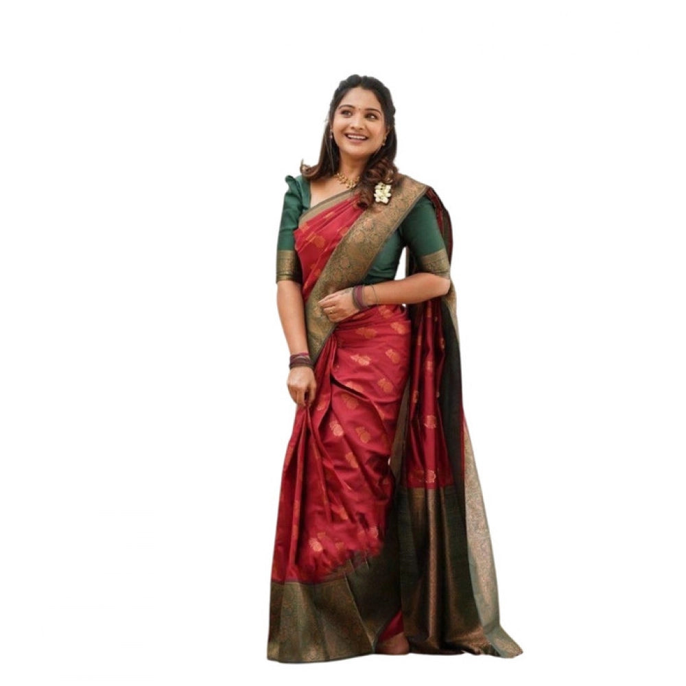 Vaystra Litchi silk Printed Saree With Unstitched Blouse – Red