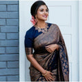 Vaystra Litchi silk Printed Saree With Unstitched Blouse – Blue