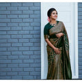 Vaystra Litchi silk Printed Saree With Unstitched Blouse – Green