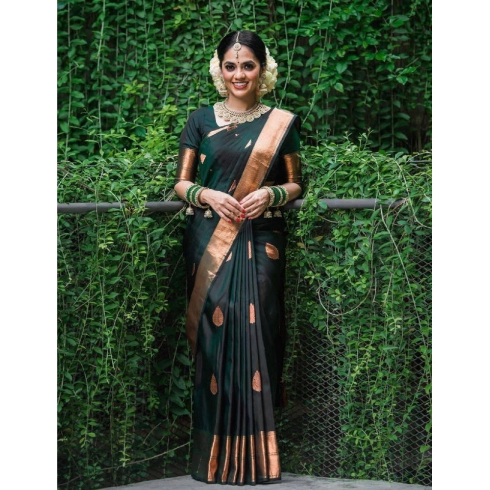 Vaystra Litchi silk Printed Saree With Unstitched Blouse – Green