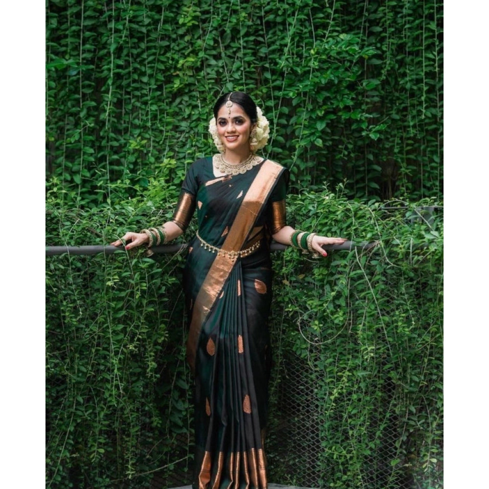 Vaystra Litchi silk Printed Saree With Unstitched Blouse – Green