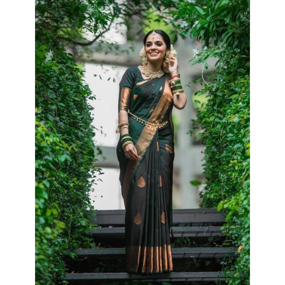 Vaystra Litchi silk Printed Saree With Unstitched Blouse – Green