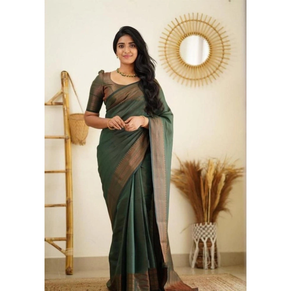 Vaystra Litchi silk Printed Saree With Unstitched Blouse – Green