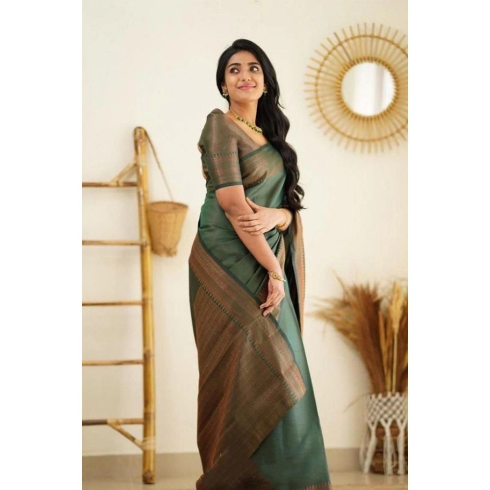 Vaystra Litchi silk Printed Saree With Unstitched Blouse – Green