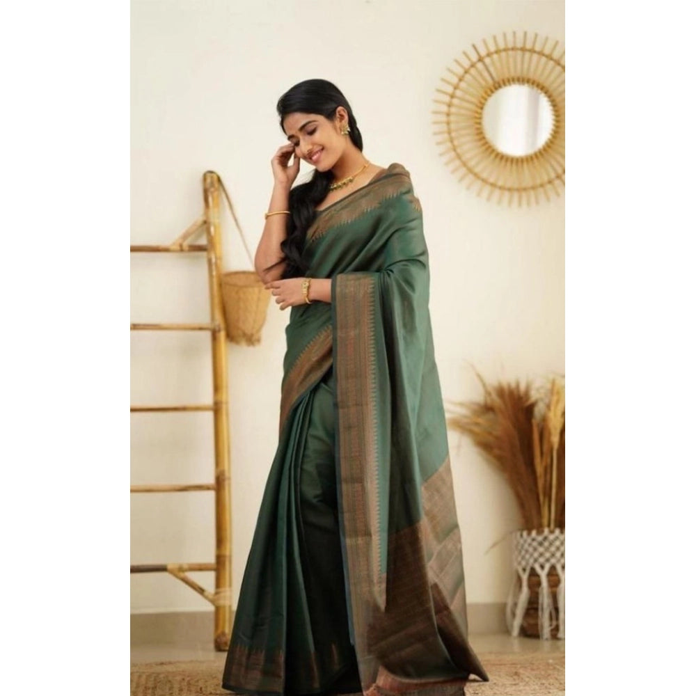 Vaystra Litchi silk Printed Saree With Unstitched Blouse – Green