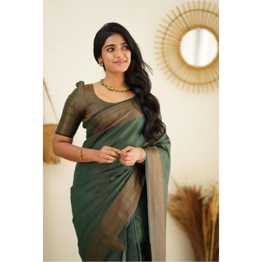 Vaystra Litchi silk Printed Saree With Unstitched Blouse – Green