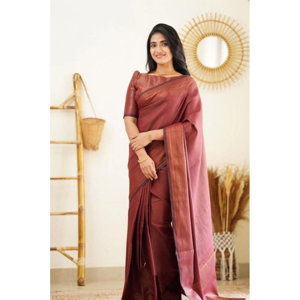 Vaystra Litchi silk Printed Saree With Unstitched Blouse – Maroon