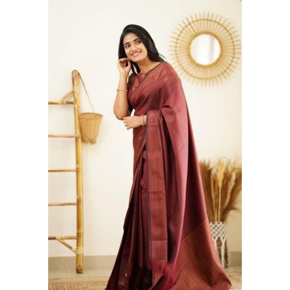 Vaystra Litchi silk Printed Saree With Unstitched Blouse – Maroon