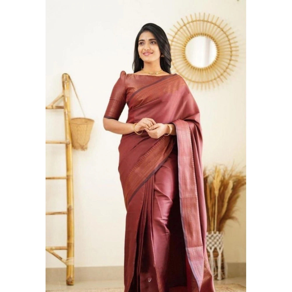 Vaystra Litchi silk Printed Saree With Unstitched Blouse – Maroon