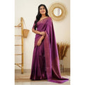 Vaystra Litchi silk Printed Saree With Unstitched Blouse – Purple