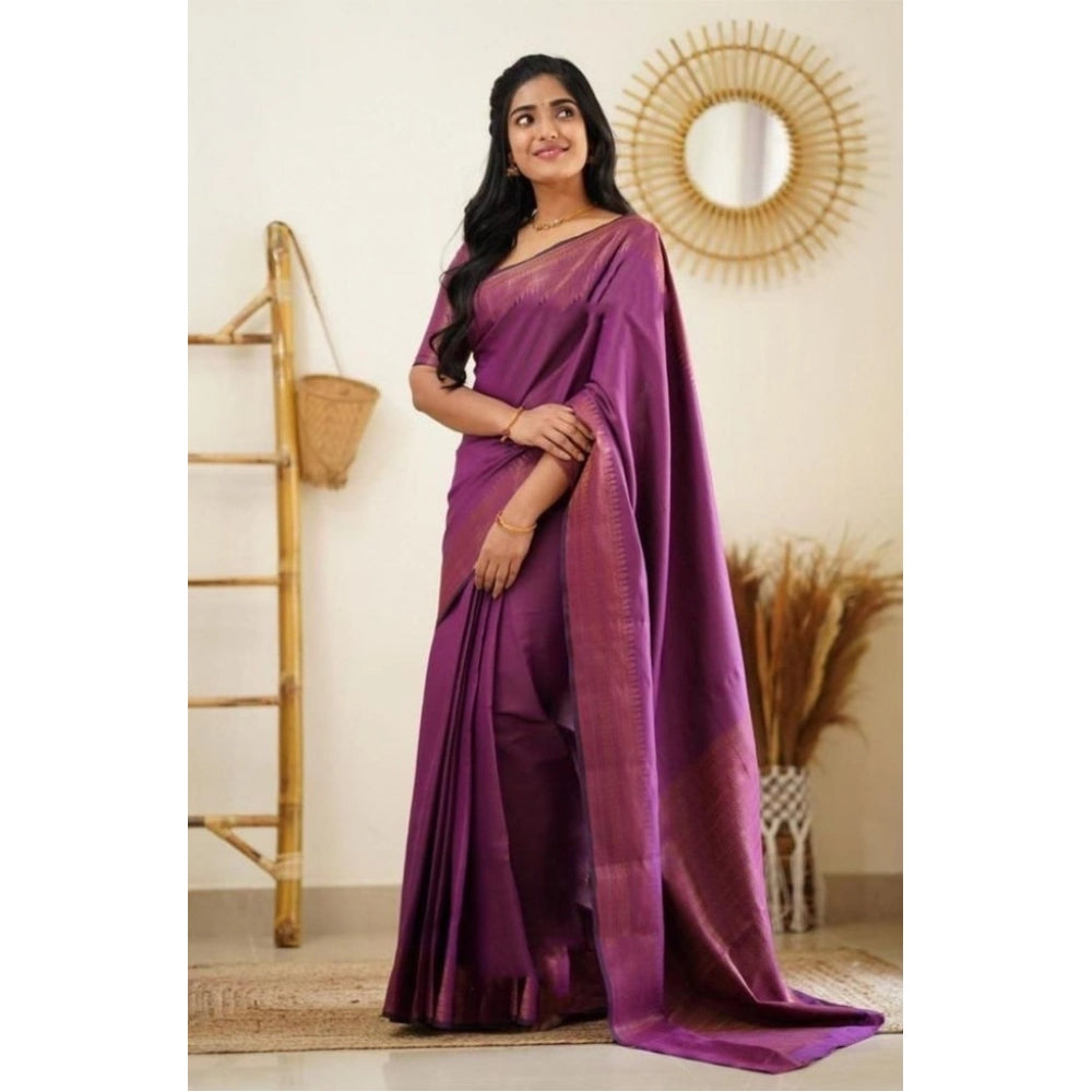 Vaystra Litchi silk Printed Saree With Unstitched Blouse – Purple