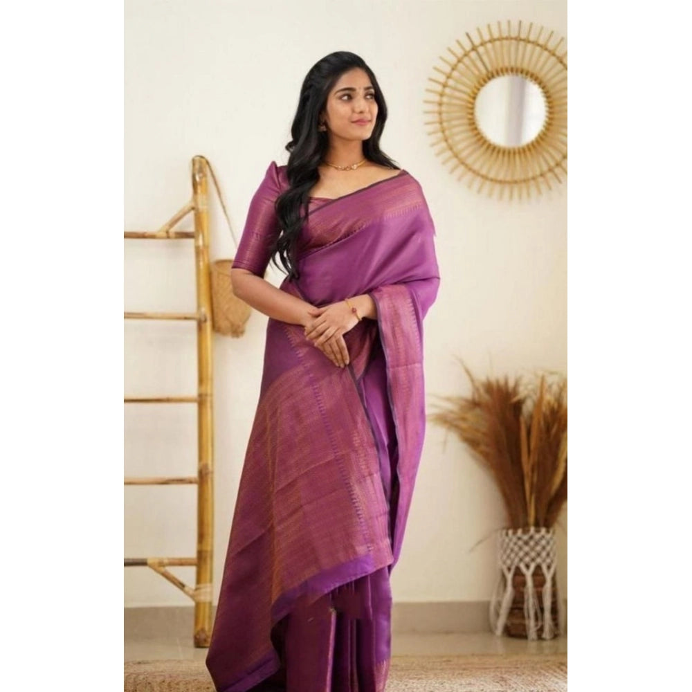 Vaystra Litchi silk Printed Saree With Unstitched Blouse – Purple