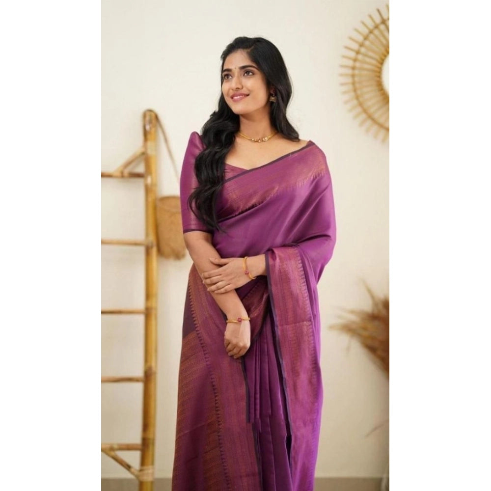 Vaystra Litchi silk Printed Saree With Unstitched Blouse – Purple