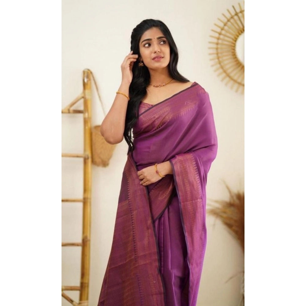 Vaystra Litchi silk Printed Saree With Unstitched Blouse – Purple