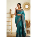 Vaystra Litchi silk Printed Saree With Unstitched Blouse – Rama Blue