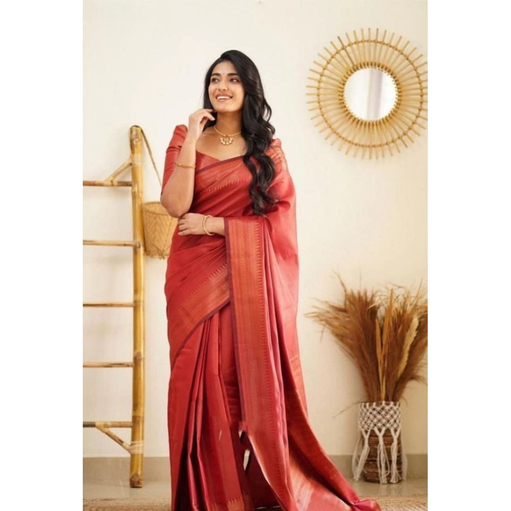 Vaystra Litchi silk Printed Saree With Unstitched Blouse – Red