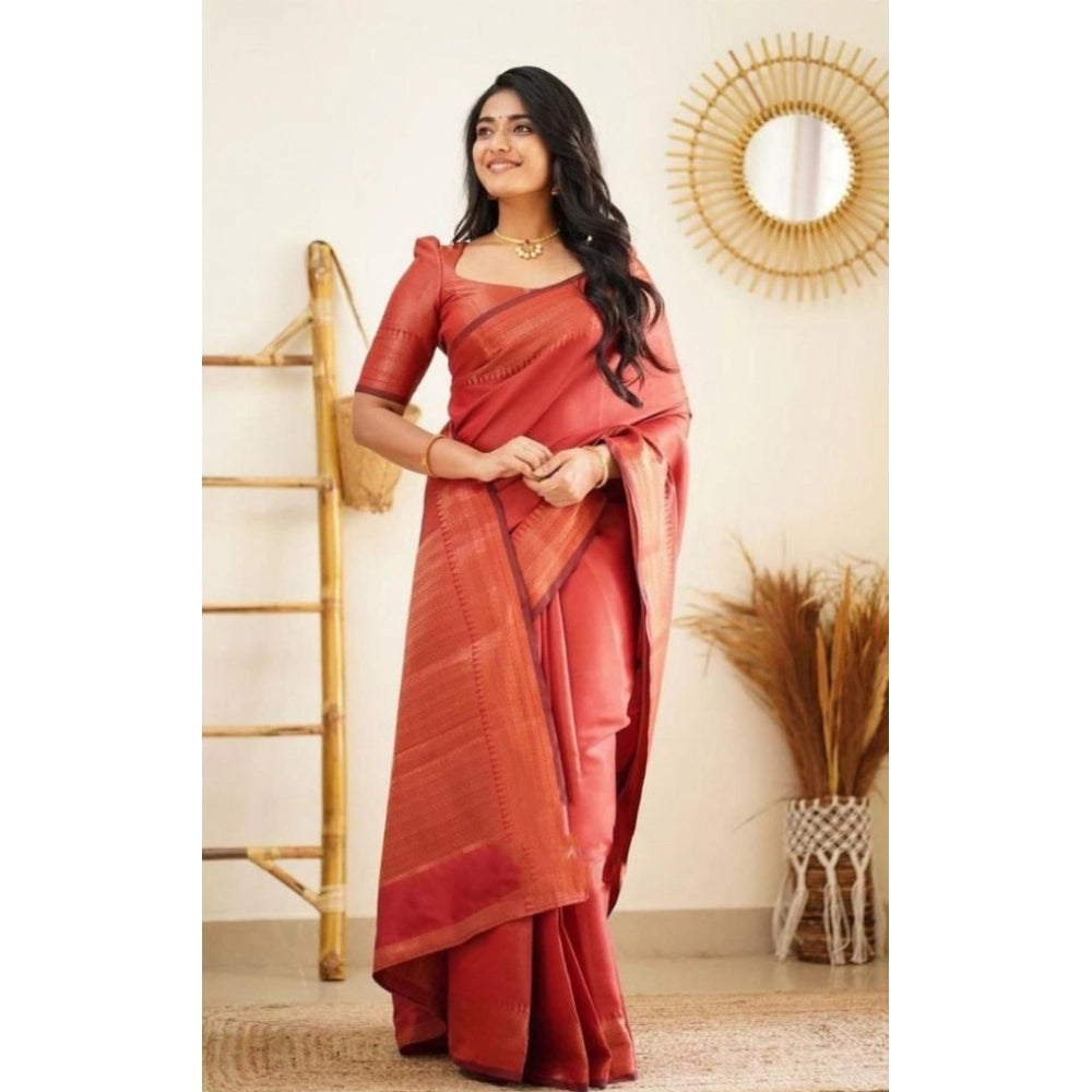 Vaystra Litchi silk Printed Saree With Unstitched Blouse – Red