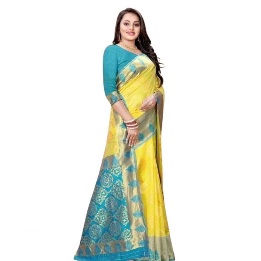 Vaystra Litchi silk Printed Saree With Unstitched Blouse – Yellow