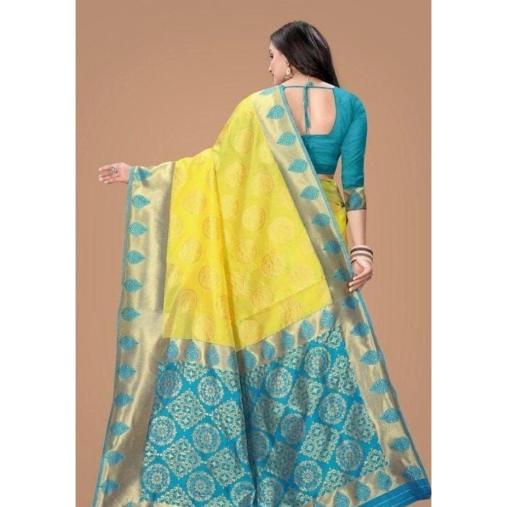 Vaystra Litchi silk Printed Saree With Unstitched Blouse – Yellow
