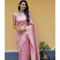 Vaystra Litchi silk Printed Saree With Unstitched Blouse – Light Pink