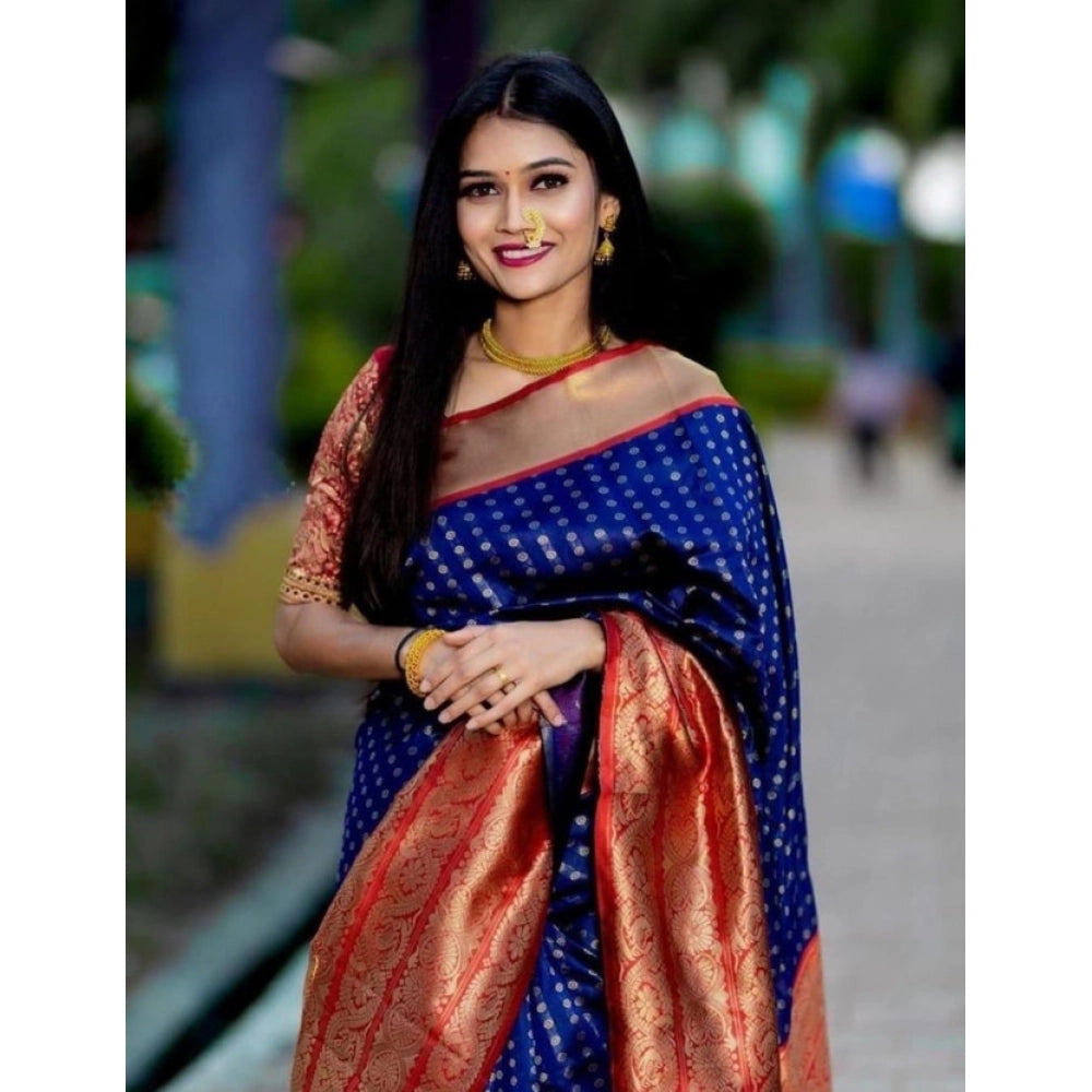 Vaystra Litchi silk Printed Saree With Unstitched Blouse – Blue