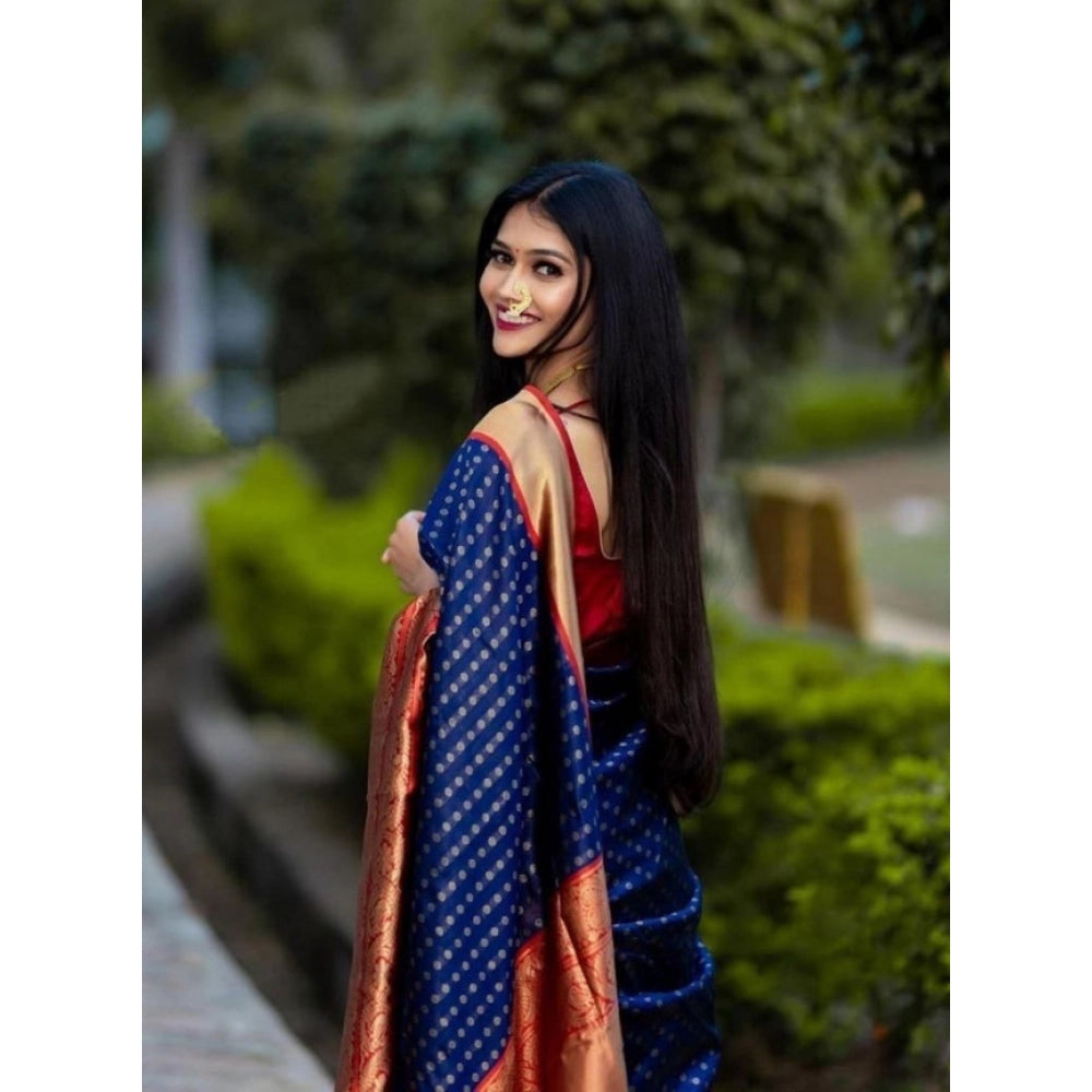 Vaystra Litchi silk Printed Saree With Unstitched Blouse – Blue
