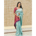Vaystra Litchi silk Printed Saree With Unstitched Blouse – Blue