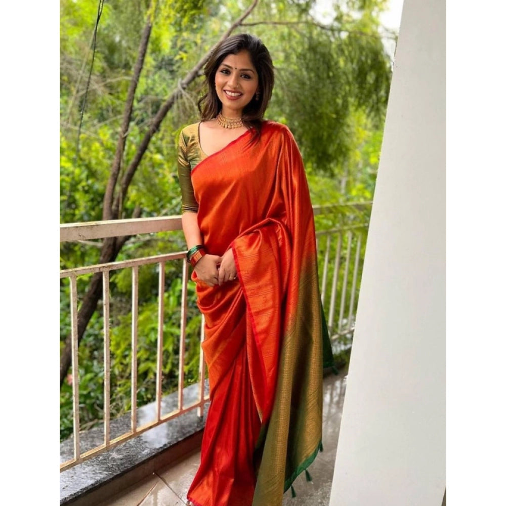 Vaystra Litchi silk Printed Saree With Unstitched Blouse – Red