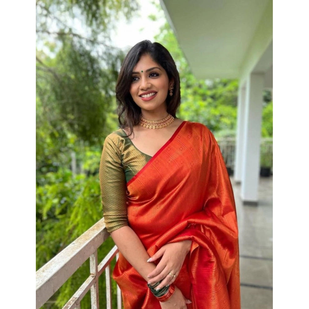 Vaystra Litchi silk Printed Saree With Unstitched Blouse – Red