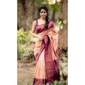 Vaystra Litchi silk Printed Saree With Unstitched Blouse – Beige