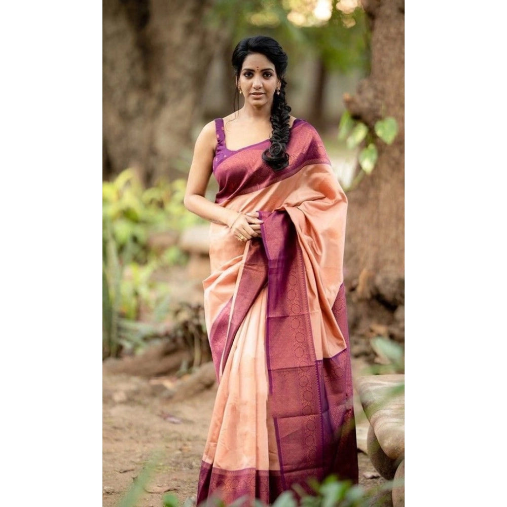 Vaystra Litchi silk Printed Saree With Unstitched Blouse – Beige